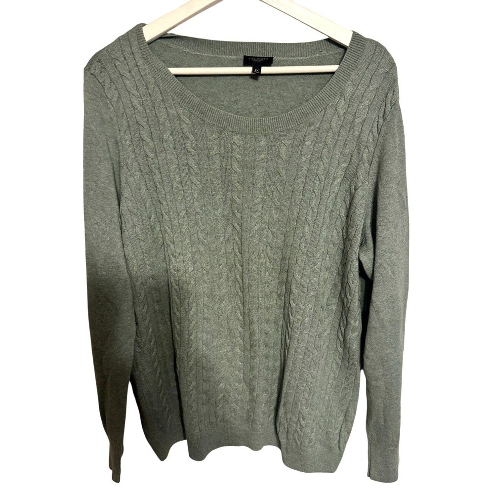 Talbots Sweater Cable Knit 2X Sage Green Womens Pullover Scoop Neck Plus Size